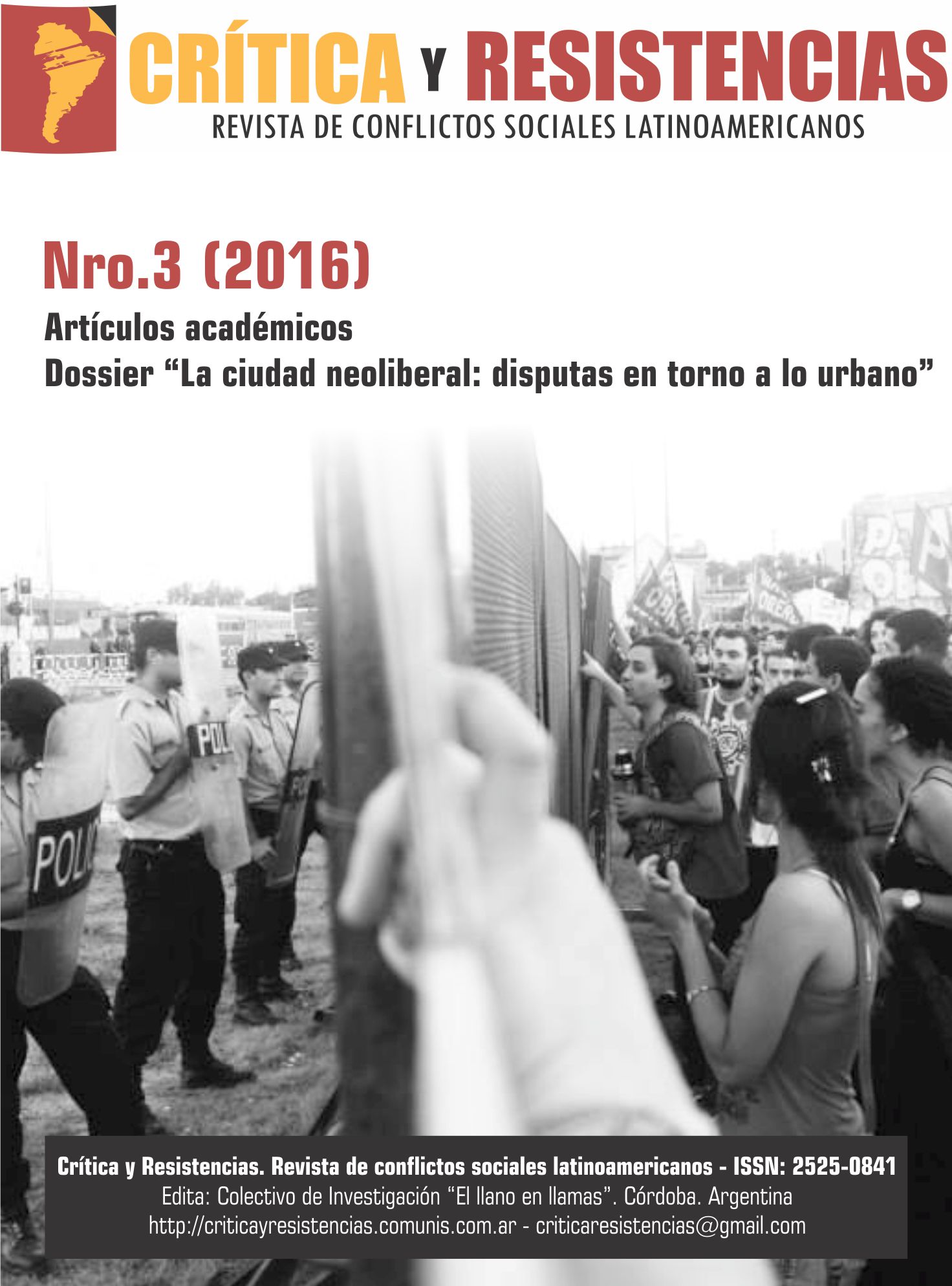 Portada de Revista Crítica y Resistencias Nº 3 (2016)