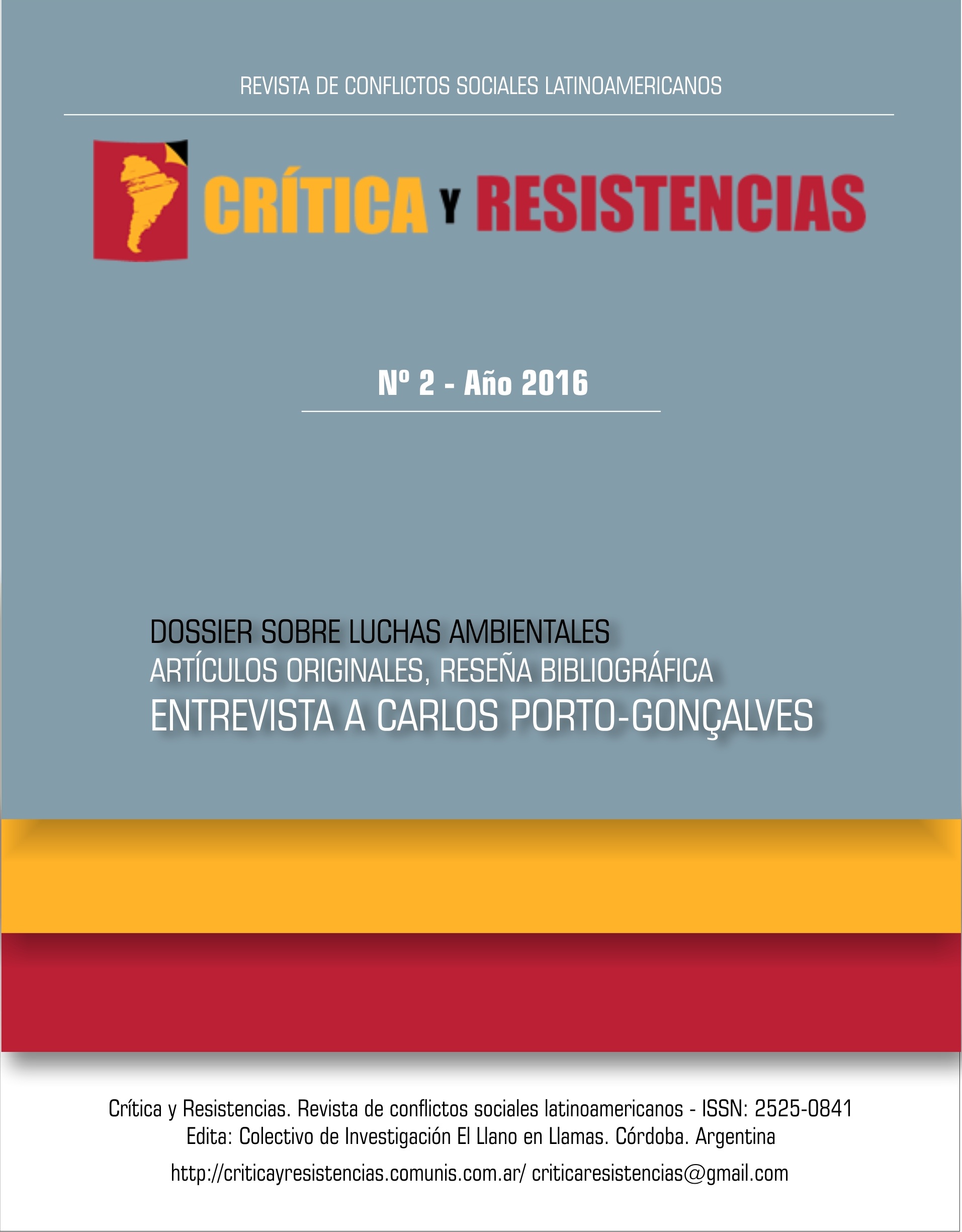 Portada de Revista Crítica y Resistencias Nº 2 (2016)